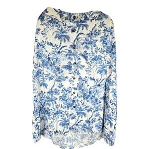 LC Lauren Conrad Linen Blend Tropical Blue and White A-Line Skirt